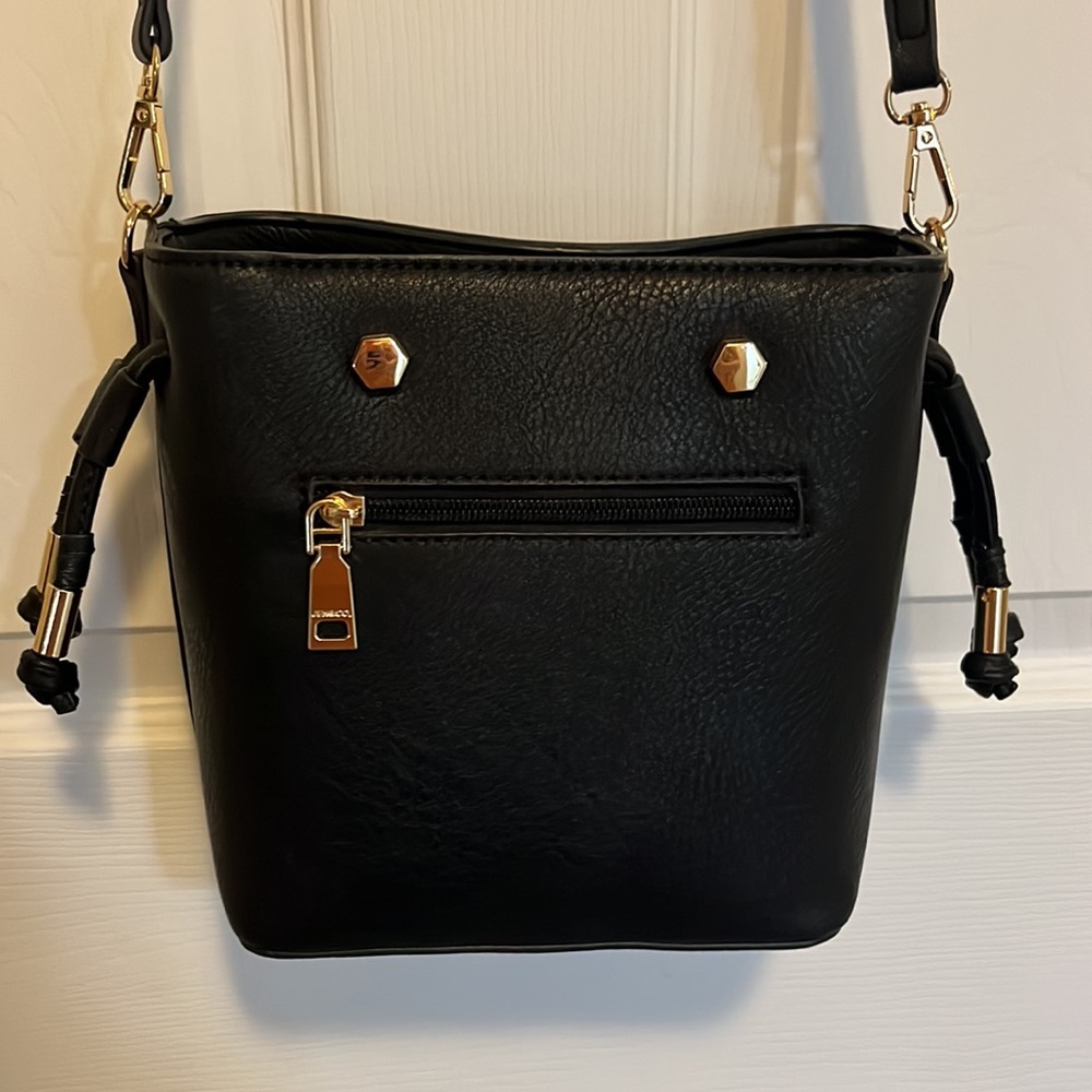 Boutique Faux Leather Black Crossbody Purse with Gold